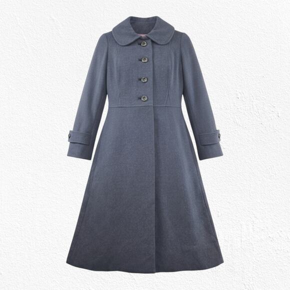 Vintage 1950s Gray Wool Princess Coat Gray Peter Pan Collar Overcoat Size XS - Picture 1 of 10